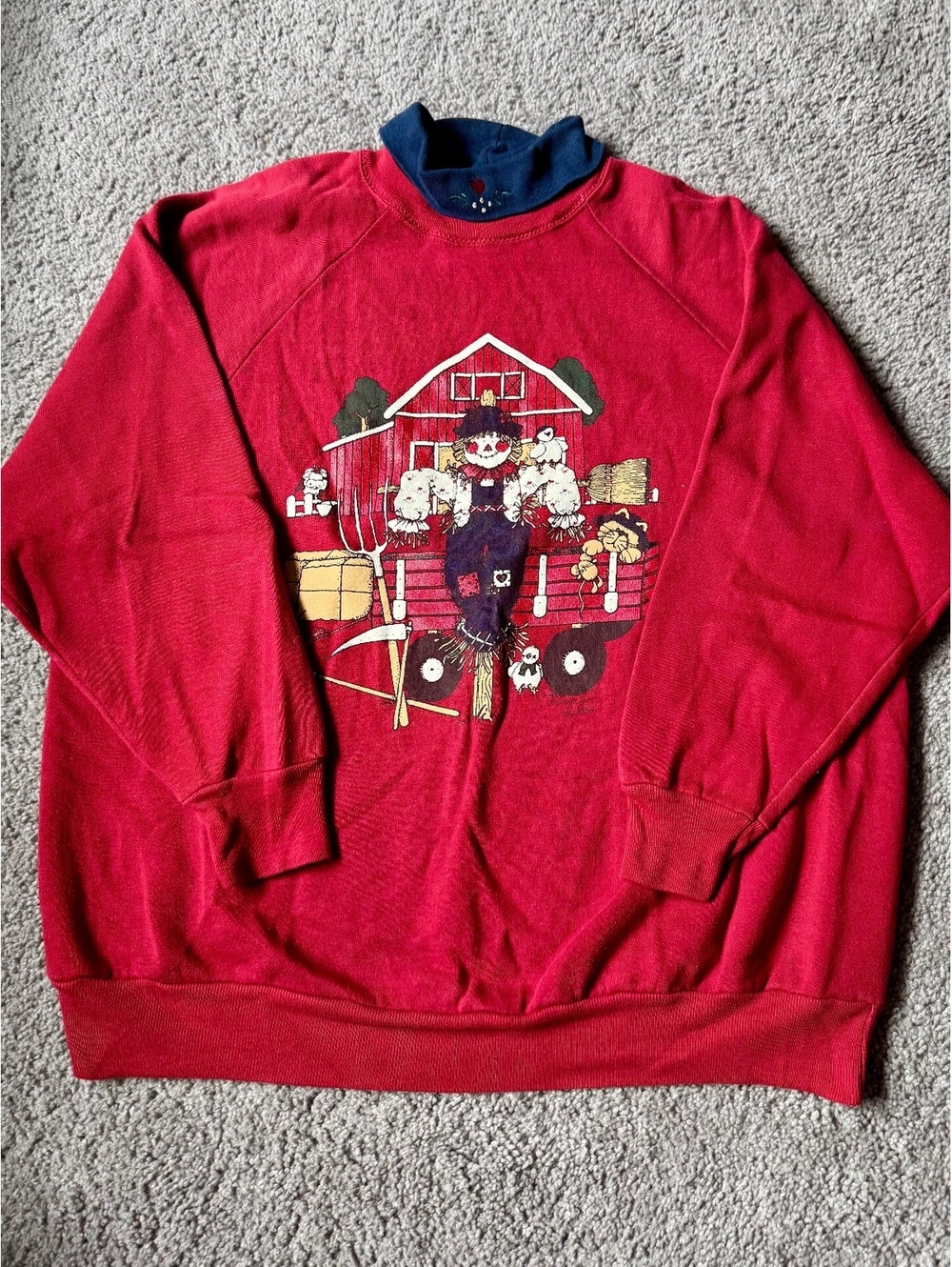 Gopher Sport Vintage Red Pullover Sweatshirt with Farm Scarecrow Design Size 2X
